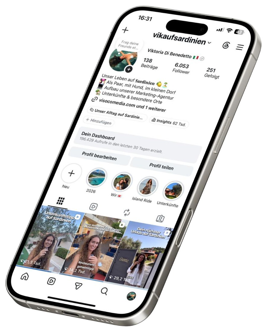 Profilo Instagram @vikaufsardinien visualizzato su iPhone